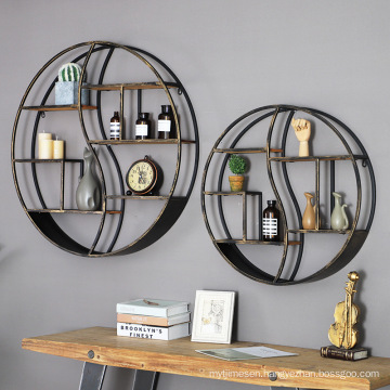 Home Decoration Supplies French Style Country Shabby Rustic Industrial Floating Round Decorative Solid Wood Wall Shelf